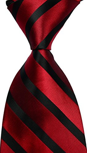 Mr.ZHANG New Classic Striped JACQUARD WOVEN Silk Men's Tie Necktie (Red/Black)