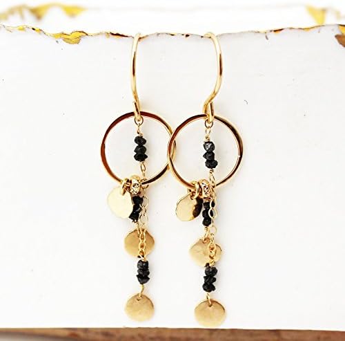 14k Gold Black Diamond Earrings. Raw Black Diamond Earrings by Jane Fuller Designs