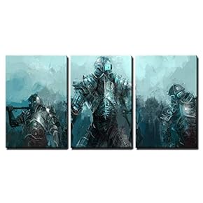 3 Piece Canvas Wall Art - Cybernetics Army, Concept Art Soldiers - Modern Home Art Stretched and Framed Ready to Hang - 16"x24"x3 Panels