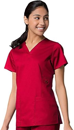 Maevn Eon Womens V-Neck Pocket Top (Red, Large)