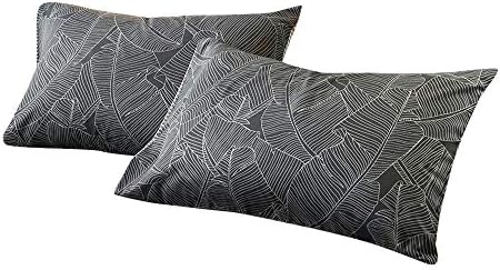 VM VOUGEMARKET Bedding Cotton Pillowcases (Pack of 2)-100% Cotton Leaves Pattern Standard Pillow Covers with Envelope Closure End,20"×26"(Queen,Grey Leaves)