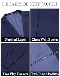 COOFANDY Mens Blue Suit 3 Piece Classic Solid Set