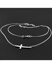 925 Sterling Silver Sideways Cross Curved Cute Necklace