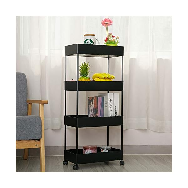 Slim-Storage-Cart-4-Tier-Rolling-Utility-Storage-Cart-Mobile-Shelving-Unit-Rolling-Bathroom-Carts-Slide-Out-Storage-Cart-Storage-Shelf-Rack-for-Kitchen-Office-Bathroom-Laundry-Room-Narrow-Places Slim Storage Cart 4-Tier Rolling Utility Storage Cart, Mobile Shelving Unit Rolling Bathroom Carts, Slide Out Storage…