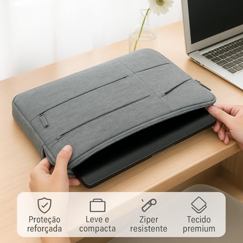 Case Capa Bolsa Pasta Para Notebook 12, 13, 14, 15 e 16 Polegadas Impermeável C/Alça Interior Aveludado Compatível MacBook Dell Lenovo Asus HP Ideal Trabalho Estudo Viagem (15 a 16 Polegadas)