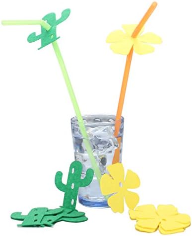 Hawaii Party Straws Luau Drinking Straws Bendable Straw Hibiscus Flower Straws Cactus Straws Tropical Theme Party Supplies, 20-Pack