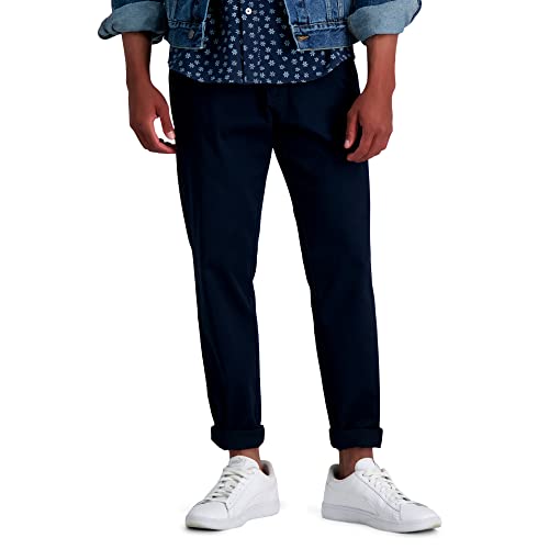 Haggar Men’s Life Khaki Comfort Flat Front Slim Fit Chino Pant, Dark Navy