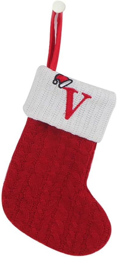 Stockings & Holders - CRSMHLPK 7 inch Mini Initial Christmas Stocking Monogram Embroidered Christmas Stocking red,White,Green Knit Mini Stocking Christmas Decorations V-Red-C06