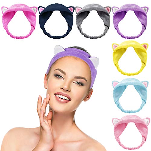 Face Washing Headbands, IKOCO 7 Pack Cat Ears Makeup Headbands Spa