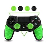 LZETC Silicone Case for PlayStation 4 Controller Skin, with Matching Thumb Grips, 2 Sets Black & Green