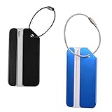 KLOUD City ® 2 pcs Metal Travel Accessories Square-shape Luggage tag / Identifier with Name Card (Black&Blue)