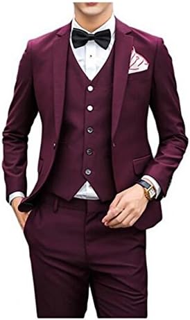 Love Dress Slim Fit Three Piece Men's Suit with Vest Wedding Prom Party Wine Red 2XL