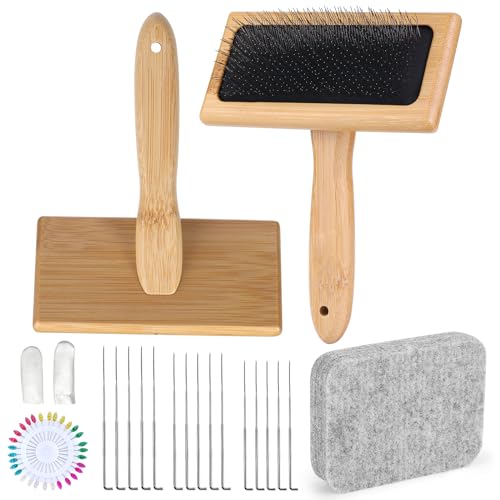 21 Pcs Needle Felting Tools with 2 Pcs Wool Carders, Hand Carders for Wool, Craft Wool Needle Felting Brush, Needle Felting Pad, Felting Needles Basic Needle Felting Kit for Craft Felt Project