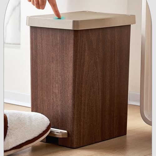 XTECH Wood Grain Garbage Bin, Multifunctional Garbage Bin, Light Luxury Imitation Wood Grain Bedroom Living Room, Garbage Receptacle Bin for Rooms, Kitchens, Home Offices (Square(15L))
