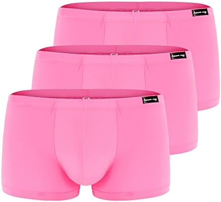 Sbra Mens Sexy Underwear Ultra Thin Ice Silk Soft Breathable High Elasticity Boxer Briefs 3-pack (M, Pink)