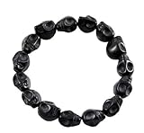 Tibetan Prayer Beads Black Skull Bracelet Skull Beads Wrist Mala (Black)