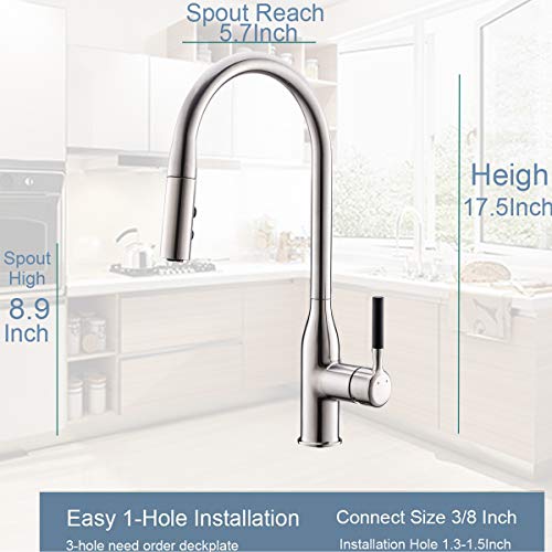 Comllen Commercial Single Handle Pull Down Sprayer Kitchen Faucet,Brushed Nickel Stainless Steel High Arc Kitchen sink Faucet Without Deck Plate