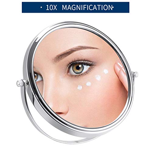 Makeup Vanity 10X Magnifying Mirror 8 Inch Tabletop Double Side 360 Degree Magnification Swivel Desktop Standing Mirror for Bedroom Bathroom Traveling