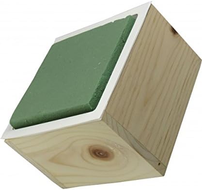 Wood Box Planter Centerpiece Square (Half Foam) Natural Color + Plastic Liner + Foam 3.5x5.5x5.5