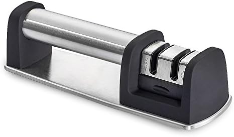 Eridge Professional 2-Stage Stainless Steel Knife Sharpener for Straight and Serrated Knives-Black Silver (NonSlip Base, NSF Certified)