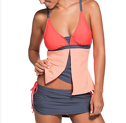L&M Women's New Casual Swimwear Fashion Two-Piece Swimwear Bikini,Pink+Orange,XXXL