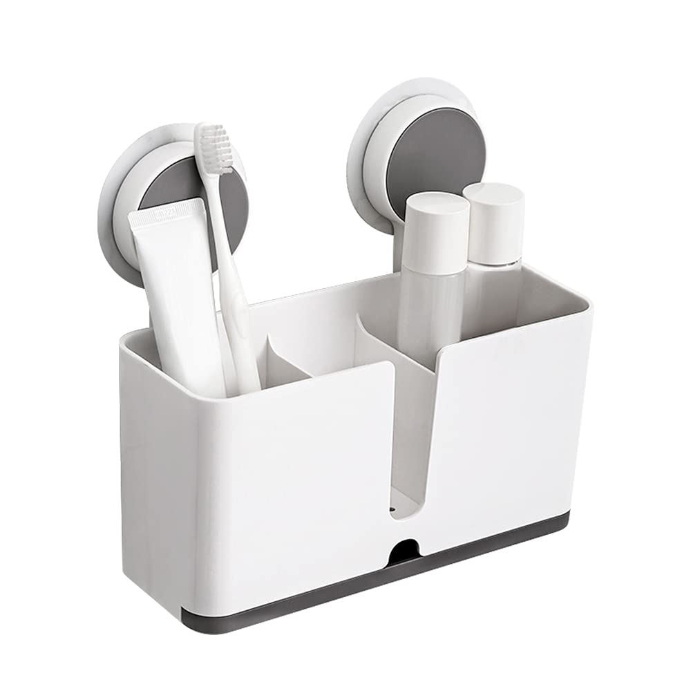 Adhesive Toothbrush Holder with Drain Bathroom Plastic Shower Caddy No