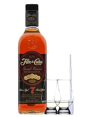 Flor de Cana Grand Reserva 7 Jahre Nicaragua 0,7 Liter + 2 Glencairn Gläser + Einwegpipette 1 Stück