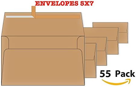 Brown 5 x 7 Envelopes - For 5x7 Cards - A7 - (5 ¼ x 7 ¼ inches) - Grocery Bag Brown Kraft Color - 120 GSM - Peel, Press &amp; Self Seal - Square Flap - (55 Pieces)