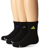 adidas Boys Cushion Quarter Socks (Pack of 3), Black/Bold Blue - Light Onix - Semi Solar Yellow, Medium