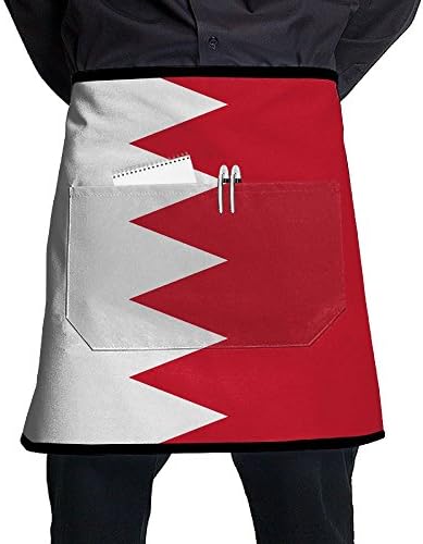 GLASI5 Flag Of Bahrain Apron With Pockets Adjustable Cooking Kitchen Aprons Bib Apron For Women And Men