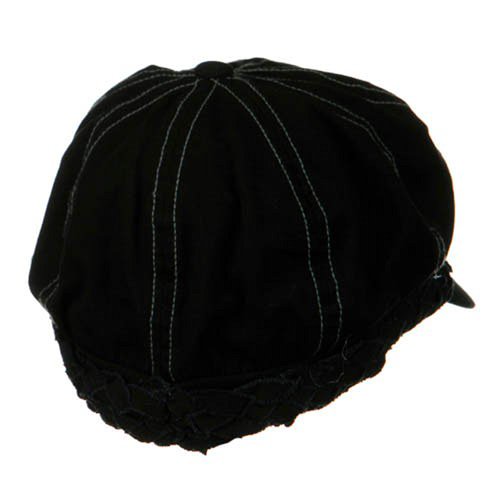 Ladies Brushed Canvas Newsboy Hat - Black OSFM