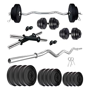 Kore PVC 40 Kg Home Gym Set With One 3 Ft Curl Rod And One Pair Dumbbell Rods, Multicolour