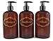 Bottiful Home-16 oz Amber Shampoo, Conditioner, Wash Shower Soap Dispensers-3 Refillable Empty PET Plastic Pump Bottle Shower Containers-Printed Design-Waterproof, Rust-Free, Clog-Free, Drip-Free