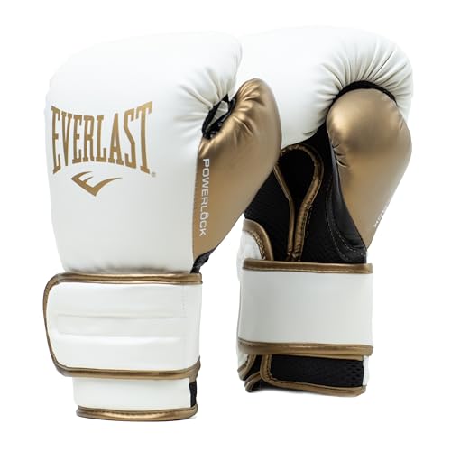 Everlast Powerlock 2R 14oz Boxing Gloves (White/Gold), Muay Thai, Men