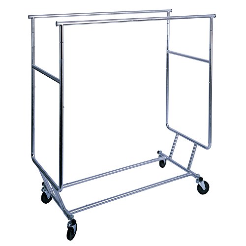 Econoco Double Hangrail Rolling Clothes Rack Heavy Duty Collapsible