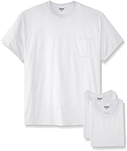 Jerzees Mens White Adult Short-Sleeve Pocket T-Shirts (3-Pack), Large