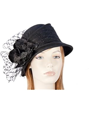 Black Winter Felt Ladies Fashion Designers Hat With Flower
