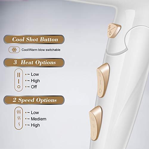 Professional Negative Ionic Hair Dryer, CONFU 1875W Folding Ceramic Tourmaline Low Noise Lightweight Blow Dryer for Pregnancy Kids, Quiet Fast Drying Hairdryer with Concentrator for Home - Thumbnail 3