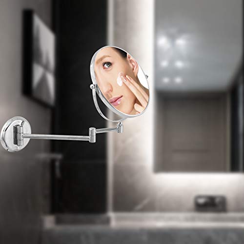 Lonffery 8 Inch Wall Mounted Makeup Mirror, 1×/3× Magnification Mirror for Bathroom, Chrome