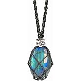 YJTSWDXY Natural Stone Labradorite Pendant Necklace Healing Crystal Pendant with Hand-Woven Rope Adjustable for Women Men
