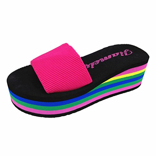 hot pink wedge flip flops
