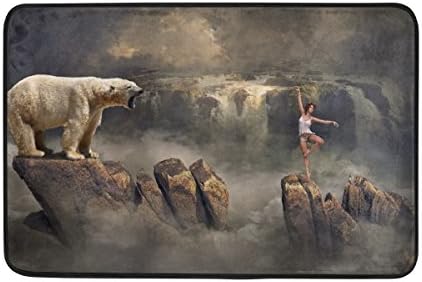 Doormat Super Absorbs Mud Non-Slip Indoor and Outdoor Door Mat with White Bear And Girl On The Rocks Rug for Front Door Inside Floor Dirt Trapper Mats 15.7"x23.6"