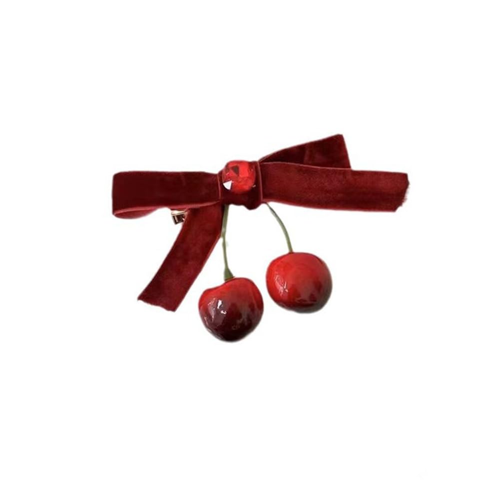 Hair Clips,Red Fruit Ribbon Hair Clip Bowknot Hair Pin For Girls Women Girls Hair Accessories Cherry Bow Tie Bead Ball Hair Clip for Toddler Girls,Christmas Gifts for Girls Red