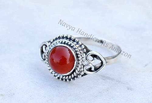 Generic925 Sterling Silver Orange Carnelian Ring Size US 7 - Carnelian Stone Gemstone Statement Ring Gift Jewellery For Girl Women