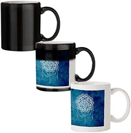 MOTIVATE BOX India,Ethnic Blue Pattern Mandala Designed Black Magic Mug(330 ml) (Design only Appears in White Fluid)