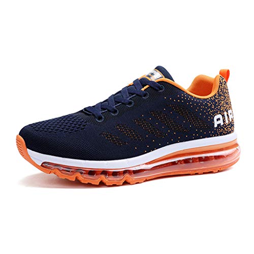 Shusuen Womens Mens Walking Casual Shoes Air Cushion Running Jogging Gym Sports Sneakers Orange - Thumbnail 2