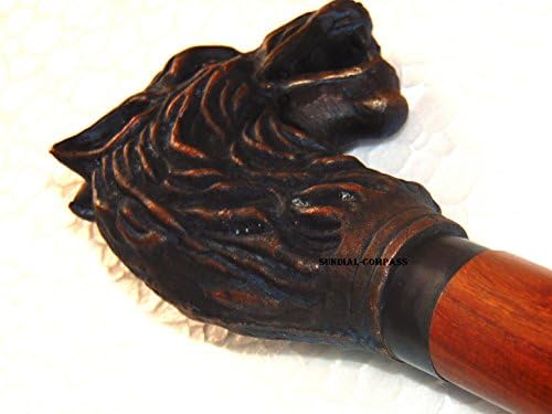 Antique Vintage Wood Walking Stick Handmade Carved Wolf Native American Design