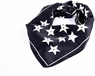 Lusm Women’s Fashion Vibrant Color Patterned Square Satin Silk Feeling Neck Head Scarves (Black beige star)