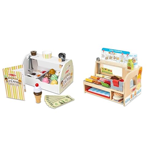 Melissa Doug Wooden Scoop and Serve Ice Cream Counter (28 pcs