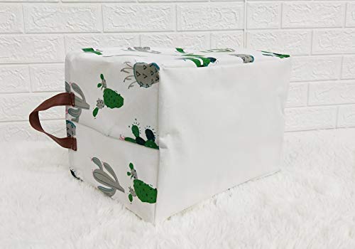 TIBAOLOVER Square Natural Linen & Cotton Fabric Storage Bin Handles organizing Kids Toy/Playroom Organization/Toy Bin/Closet/Shelf Baskets/Baby Hamper (Green and Gray Cactus)